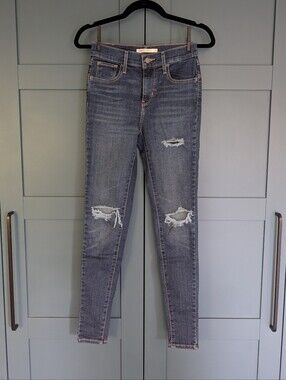 Levi's 720 High-Rise Super Skinny Distressed Jeans | Medium Blue | Size 25